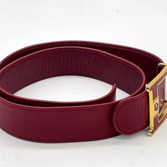 Auth Christian Dior Golden D Logo Buckle Burgundy Red Leather Belt main image 9